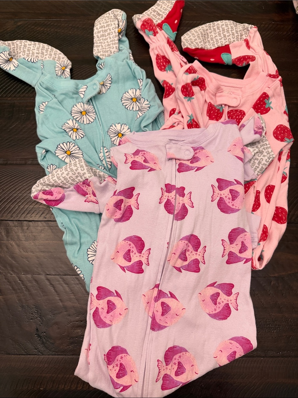 Carter's Zip-Up Girls Footie Pajamas - 3 Pack